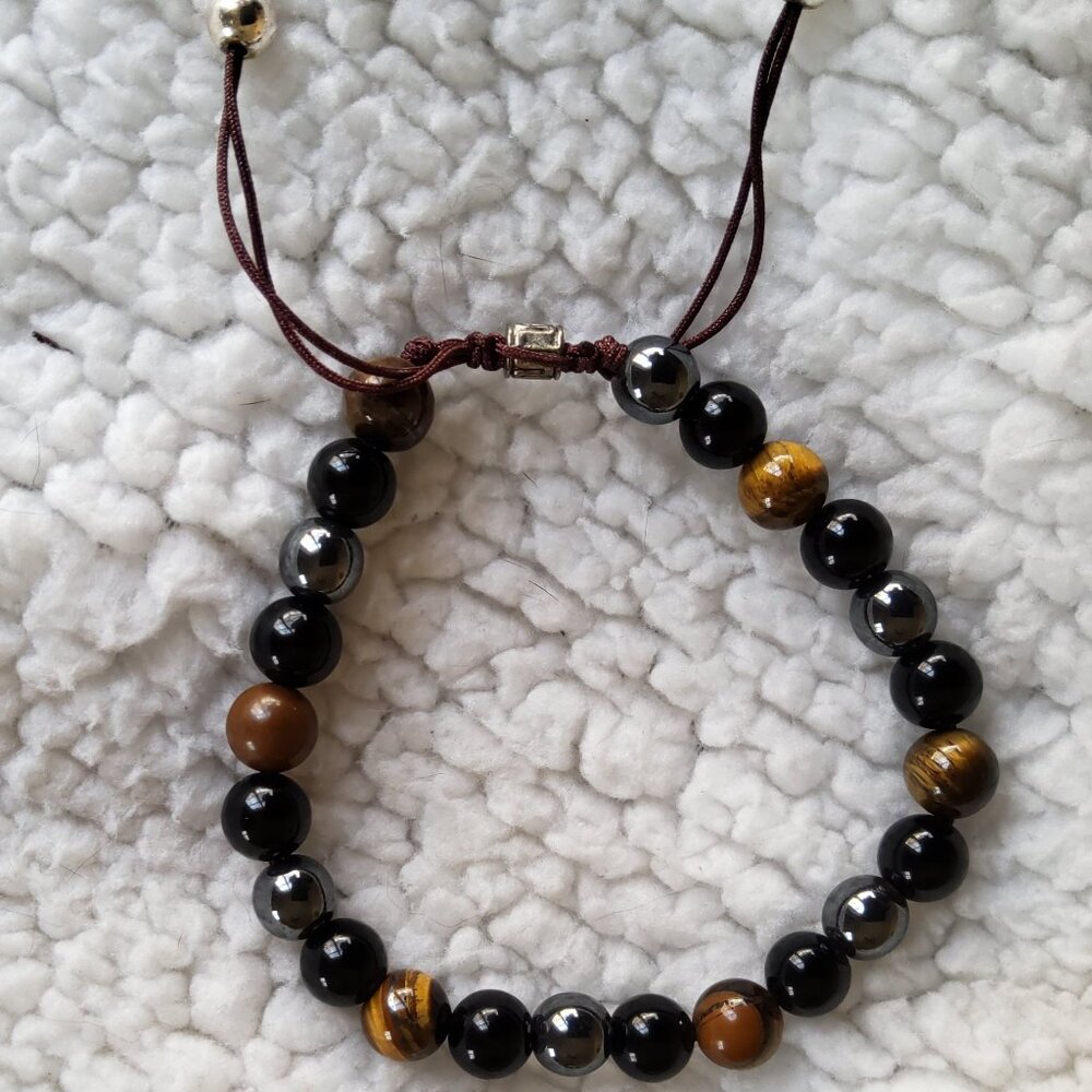 Triple Protection Bracelet, Tiger Eye, Black Obsidian, Hematite, Healing Crystal